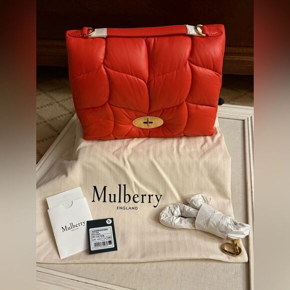 Mulberry Softie Coral Orange Pillow Effect Nappa Leather Shoulder Bag NWT - Picture 1 of 16